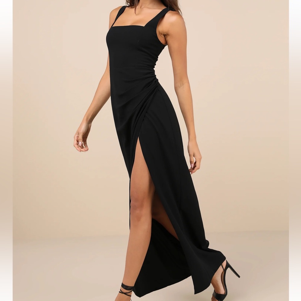 Lulus Glamorous Disposition Black Ruched Maxi Dress - Size L - Picture 2 of 3